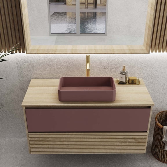 DAX Code 40" Bathroom Vanity with Wood Top and Aeda Vessel, Multi-Color