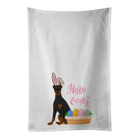 

Black and Tan Doberman Pinscher Easter White Kitchen Towel Set of 2 Dish Towels 19 in x 28 in