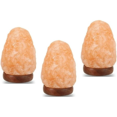 SALTEAN Set of 3, Mini USB Himalayan Salt Lamp with 7 Color Changing Natural Crystal Rock Salt Lamp, Table Lamps Wood Base for Bedroom, Living Room, Home Décor.