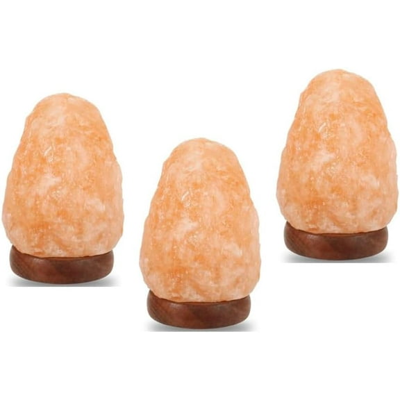 SALTEAN Set of 3, Mini USB Himalayan Salt Lamp with 7 Color Changing Natural Crystal Rock Salt Lamp, Table Lamps Wood Base for Bedroom, Living Room, Home Décor.
