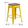 thumbnail image 5 of Merrick Lane 24" High Backless Yellow Metal Counter Height Dining Stool with Wooden Seat for Indoor Use, 5 of 12