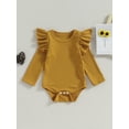 thumbnail image 2 of Faithtur Baby Girl Fall Romper Ruffle Long Sleeve Crew Neck Solid Color Bodysuit Newborn Playsuit, 2 of 9