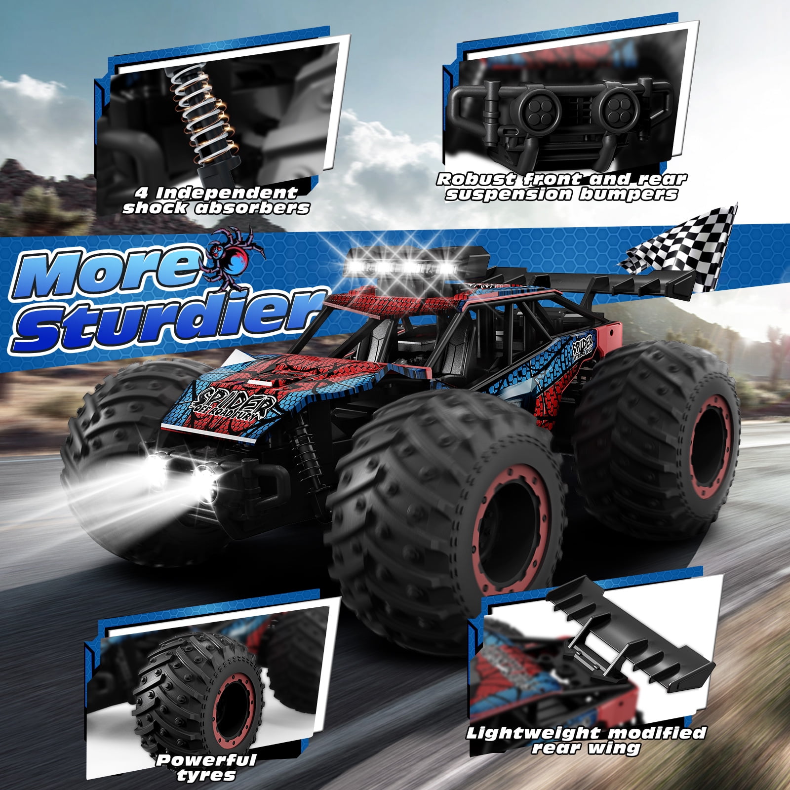Teonock RC Truck Remote Control Car for Kids, 1:20 Scale off Road 2WD RC Cars with LED Lights, 50 Min Run Time, 2.4GHz All Terrain Toy Vehicle Gifts