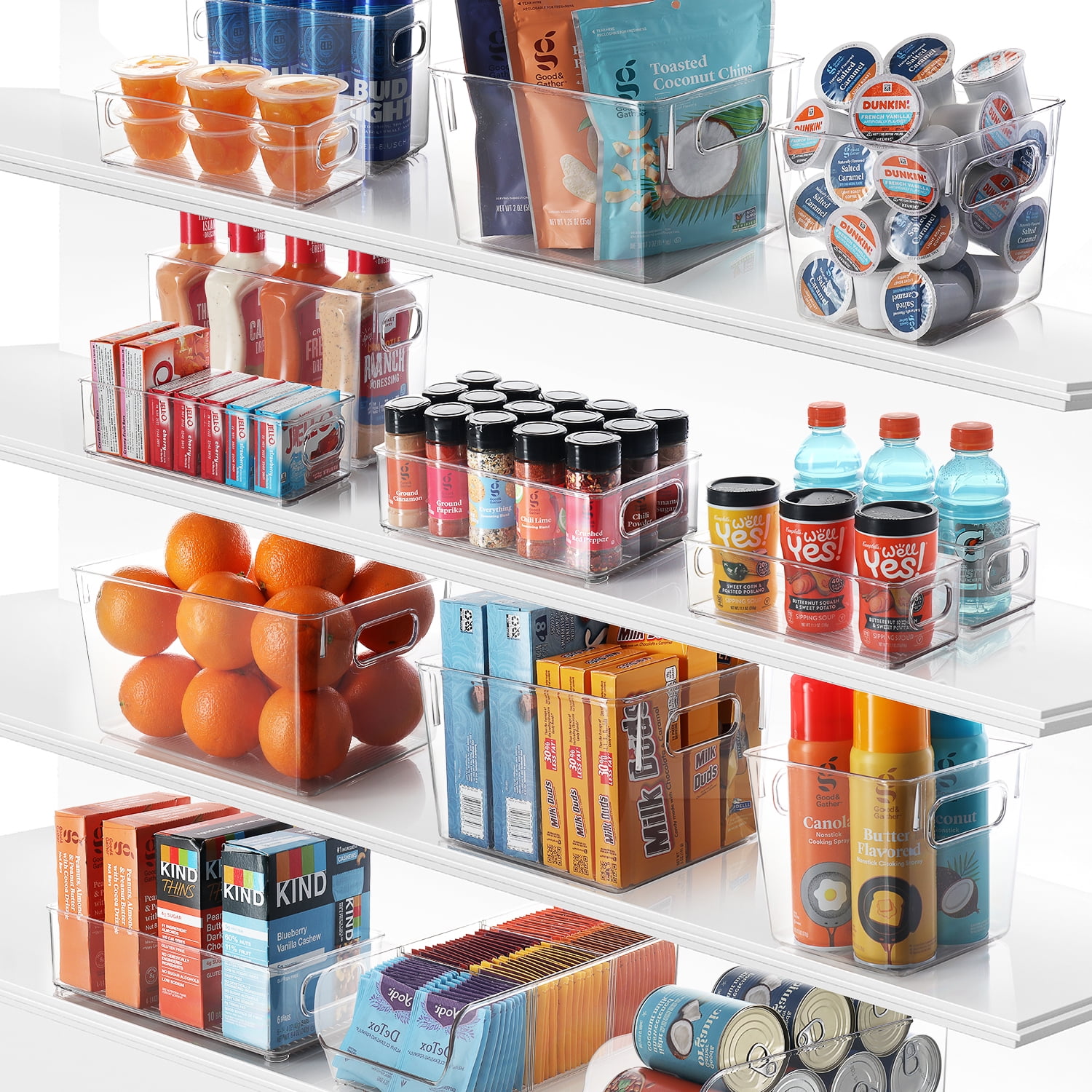 EatEx 3 Pack Clear Plastic Food Storage Bins with Handles, Kitchen Pantry, Refrigerator, Cabinet Organizers for Dried Goods, Fruit, Pasta, or Snacks, Clear BPA Free Containers