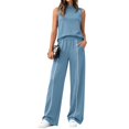 thumbnail image 2 of Iaqnaocc Two Piece Sets for Women Summer Casual Lounge Sets Stripes Vacation Trendy Sleeveless Mock Neck Tank Tops and Comfy Pants Activewear Sky Blue XXL, 2 of 4
