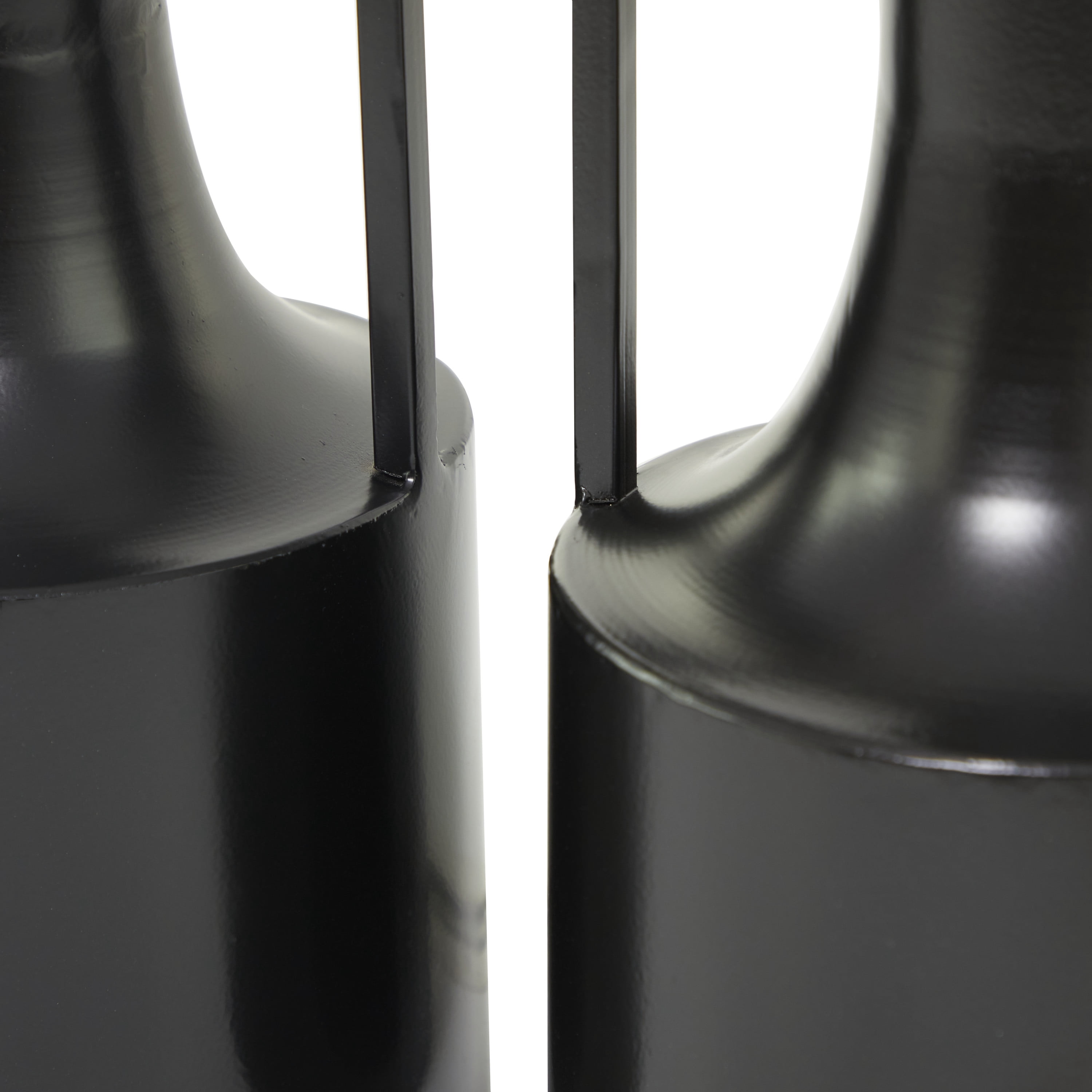 DecMode 16", 12"H Black Metal Vase with Handles, Set of 2