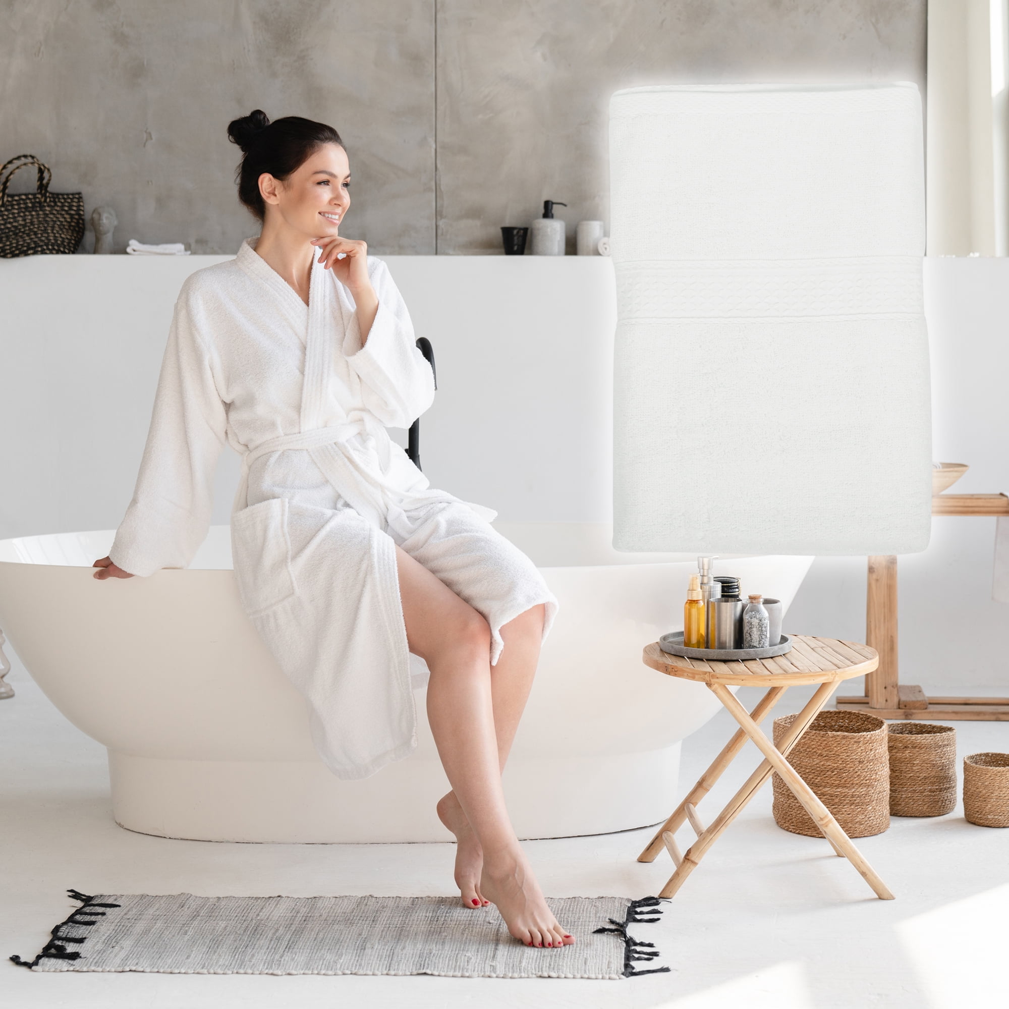 Unique Bargains 1 Pcs Cotton Bath Towel Plain Soft Absorbent Classic Design Cotton Bath Towel White 27.56"x55.12"