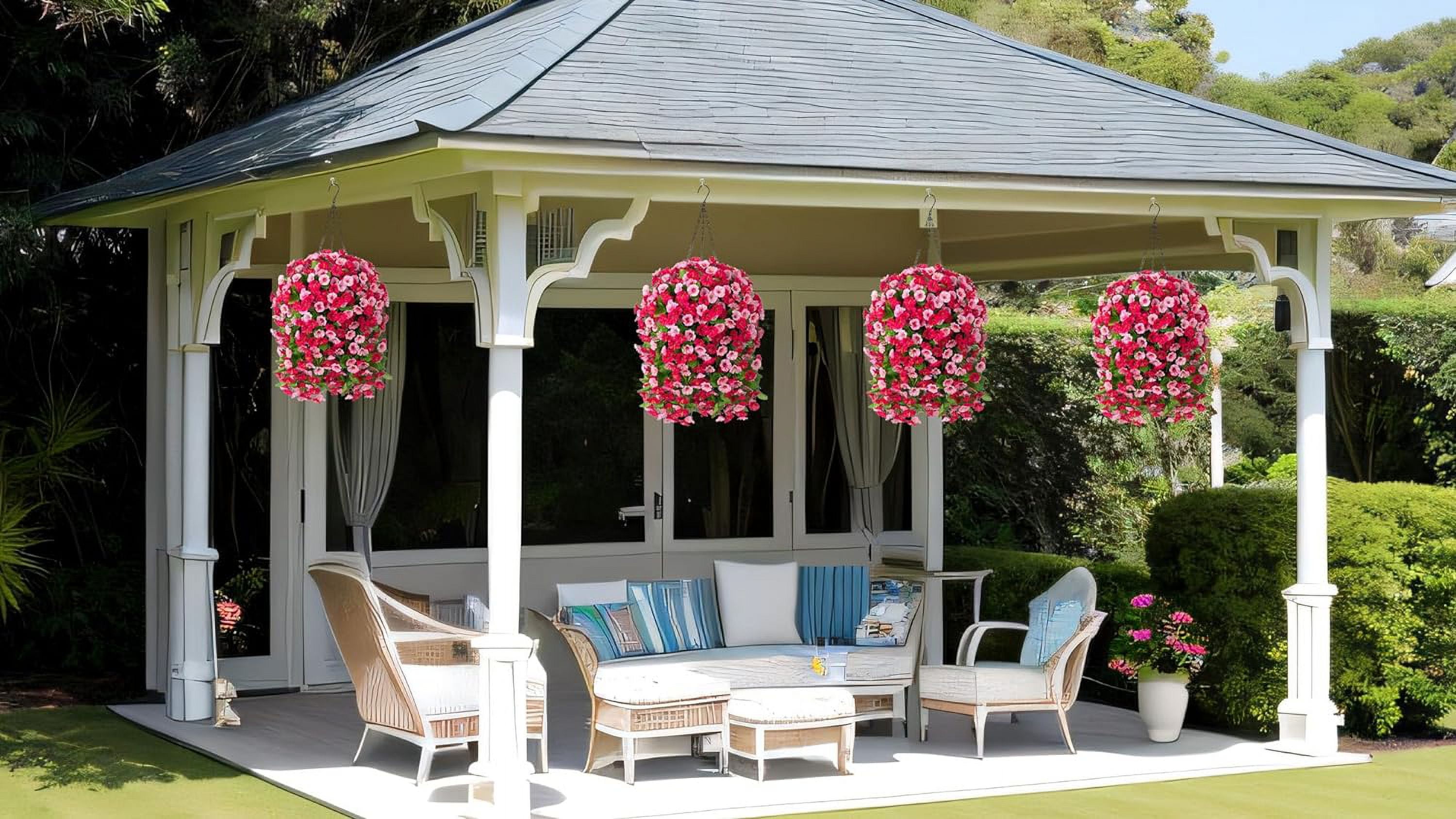 Hanging Baskets with Artificial Flowers for Plants Outdoor Indoor, Faux Silk Morning Glory Vines, Faux Green Plant Arrangement for Garden Patio Decoration(Darkorchid)