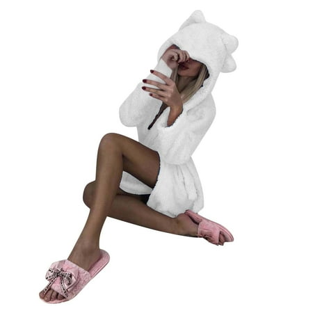 

JeashCHAT Sexy Lingerie for Women Winter Plush Lengthened Shawl Bathrobe Home Clothes Long Sleeved Robe Coat