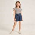 thumbnail image 2 of Glisme Girls Jean Shorts Elastic Waist Denim Shorts Casual Outdoor Play Summer Comfortable Stretchy Soft Popular Pants Size 4-5 Years Dark Blue, 2 of 9