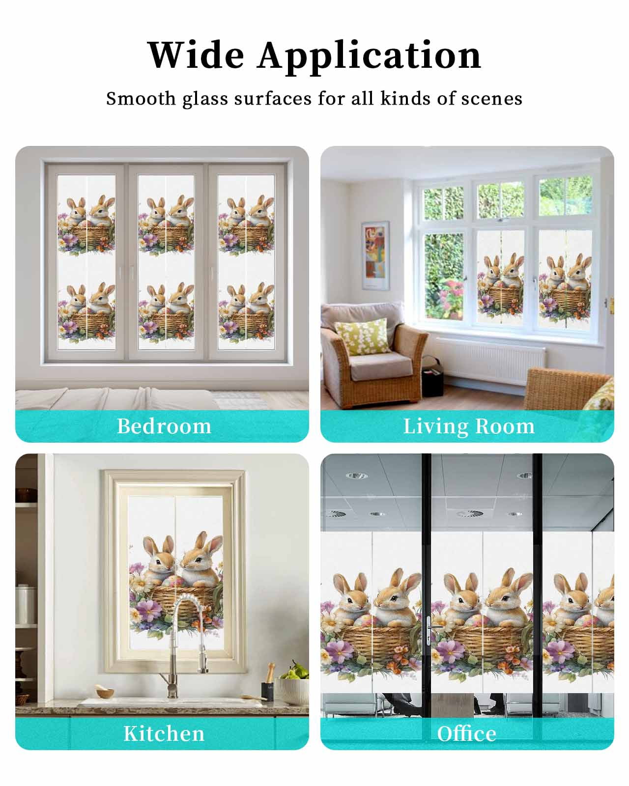 Window Privacy Film Spring Easter Stained Glass Window Film Decorative Sun Block Window Cover Bunny Floral Blooming Botanical Window Clings Static Adhesive Sticker for Bathroom 35.4"x78.7"