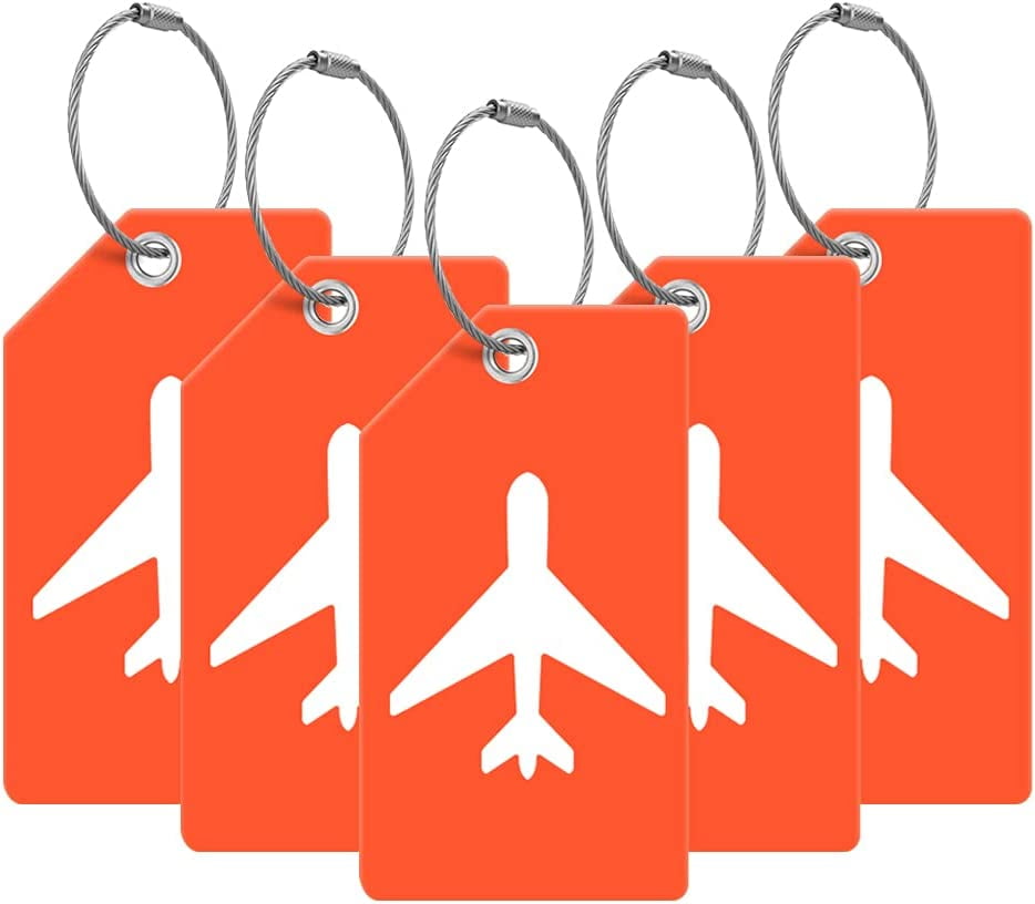 5pcs Silicone Luggage Tag Suitcase Tag Labels with Name ID Card (Orange