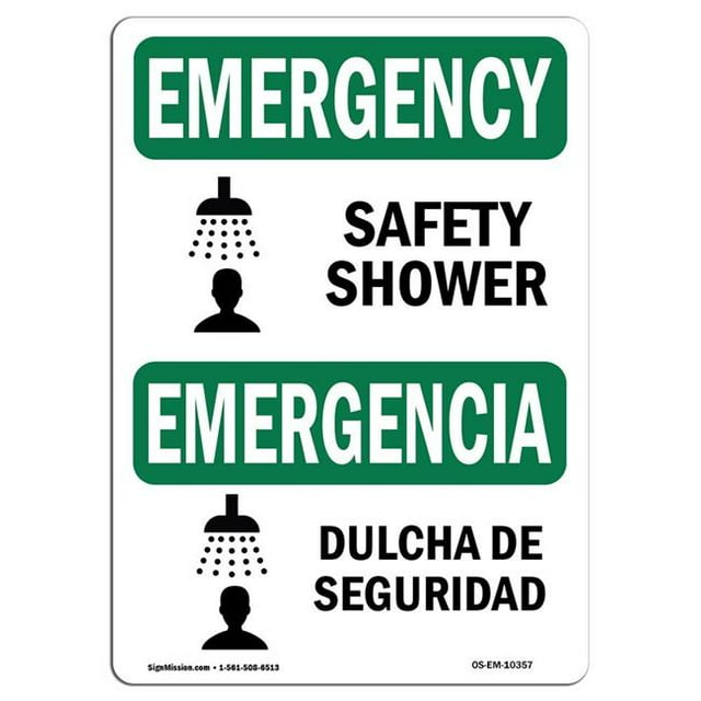 SignMission OS-EM-A-1824-L-10357 Panneau d'Urgence OSHA de 18 x 24 Po - Douche de Sécurité avec Symbole Bilingue