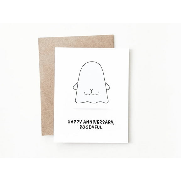 Happy Anniversary Card for Loved Ones – Cute Ghost Design – Blank Inside Greeting Card – Envelope Included, Perfect for Celebrating Love