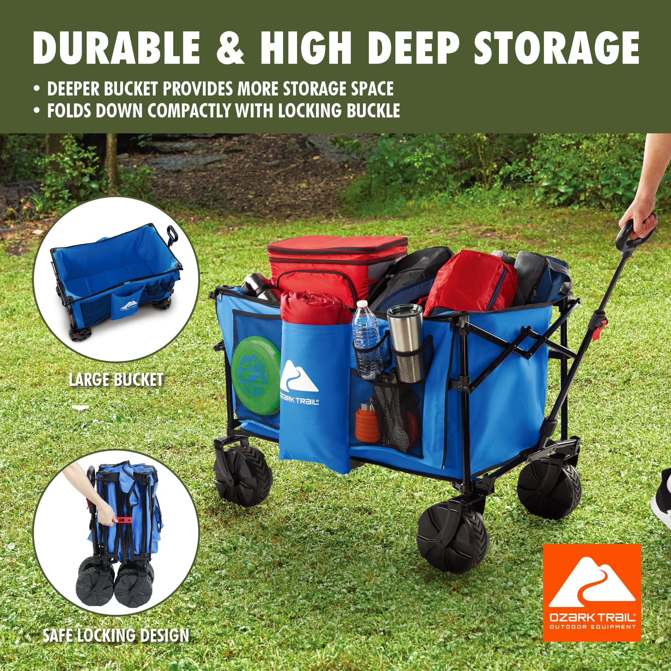 Ozark Trail All-Terrain Big Bucket Cart Wagon, Blue