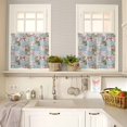 thumbnail image 4 of Pink Rose Kitchen Curtains Valance and Tier Set 3 Pieces,Blue Splicing Farmhouse Vintage Textures Small Window Curtains Set, 24 Inches Length Rod Pocket Short Window Treatment Tiers For Bathroom Cafe, 4 of 7