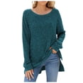 thumbnail image 1 of TJAZFJPA Chandails Mignons pour Ados T-Shirt à Col Rond à Manches Longues avec Fente en Fourrure Haut Chandails Colorés pour Femmes Chandails à Enfiler pour Femmes Grande Taille, 1 of 8