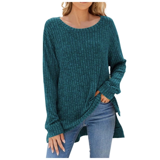 TJAZFJPA Chandails Mignons pour Ados T-Shirt à Col Rond à Manches Longues avec Fente en Fourrure Haut Chandails Colorés pour Femmes Chandails à Enfiler pour Femmes Grande Taille