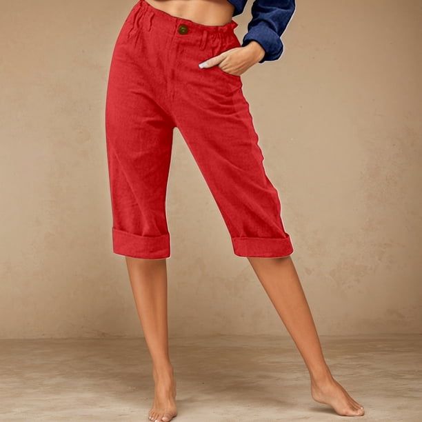 WILLBEST Pantalones Casuales para Mujer, Ligeros, Sueltos y Cómodos, para Primavera y Verano, Diseño de Bolsillo de Cintura Alta, Ideales para Playa y Uso Diario. Mediana
