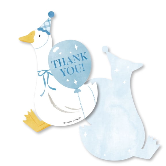 Big Dot of Happiness One Silly Goose Blue Thank You Cards with Envelopes, Boy 1st Birthday Party Flat Blank Thank You Note Cards - Set of 12