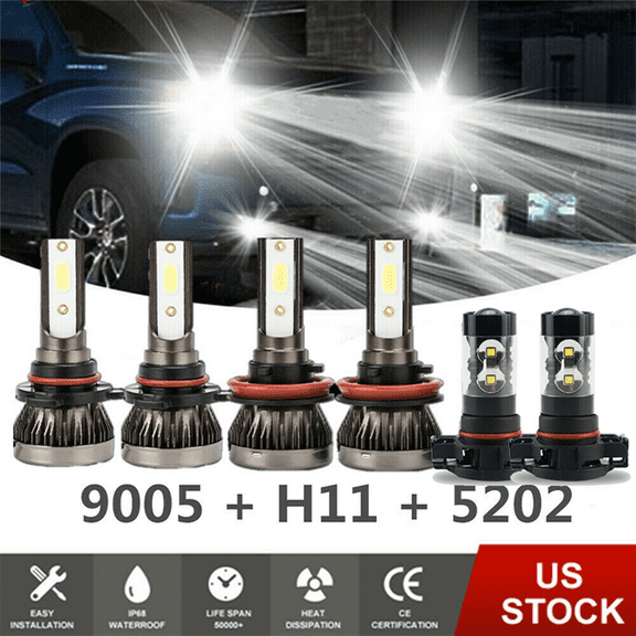 6PCS 6000K LED Headlight Fog Light Bulbs Kit For Chevy Suburban Tahoe 2007-2014