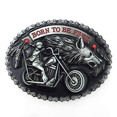 XGALA Fashion American Mens Black Motorcycle Wolf Belt Buckle Born To Be Free
