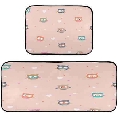 

BESTKITTY Cute Little Owls Hearts Kitchen Mat - Cushioned Anti Fatigue Kitchen Rug Set of 2 Non Slip Waterproof Kitchen Mats for Kitchen Laundry Sink Office 19.7 ×27.6 +19.7 ×47.2