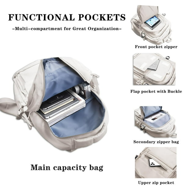 White Backpack Multi-compartment Large Capacity Casual Laptop