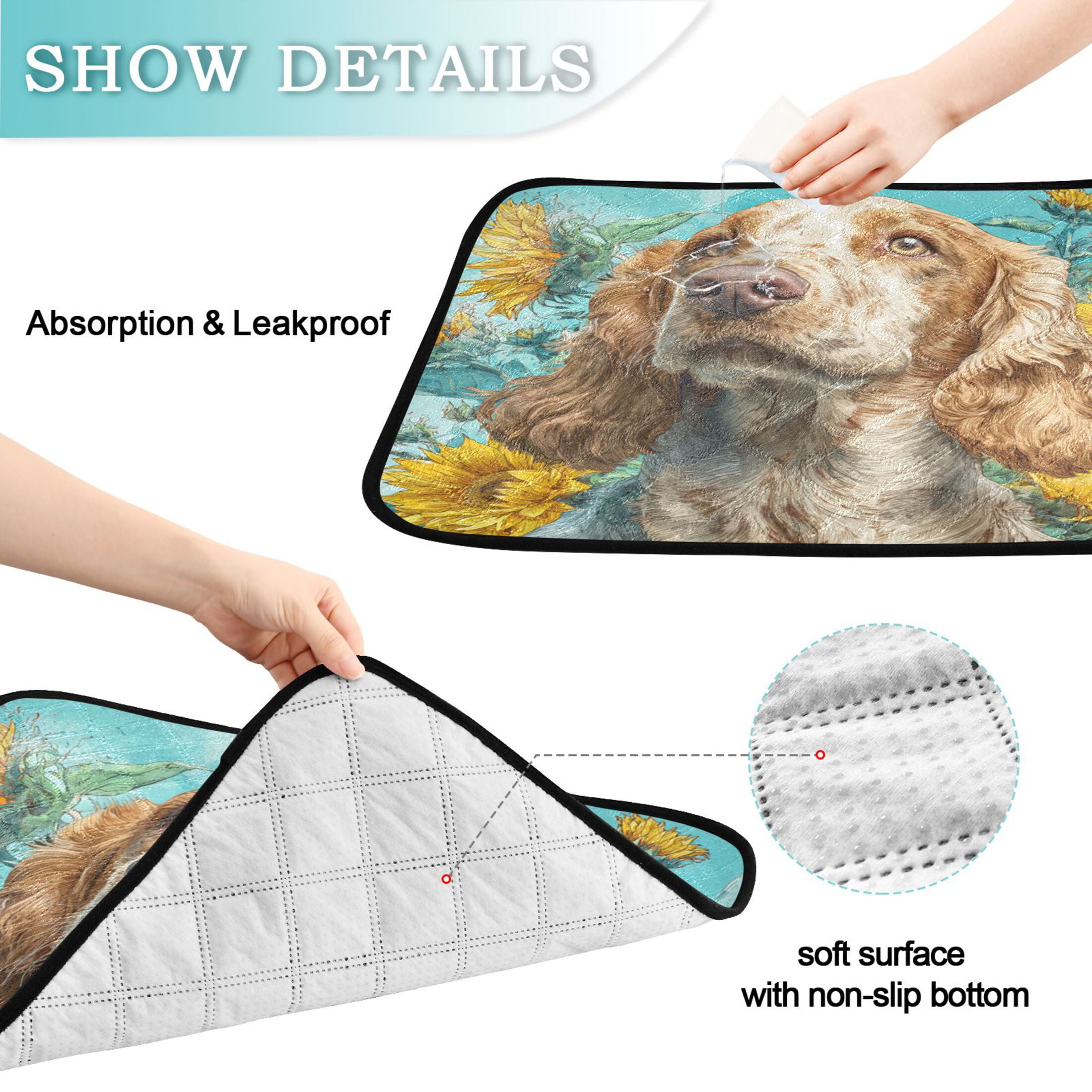 Qxltty Cocker Spaniel Dog Cat litter Pads Pet Set of 3 Diaper Mats Center Anti-leakage Layer Absorbent Soft and Comfortable