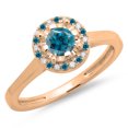 thumbnail image 1 of 0.50 Carat (ctw) 10K Rose Gold Round Blue & White Diamond Ladies Bridal Halo Style Engagement Ring 1/2 CT, 1 of 1