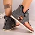 thumbnail image 4 of Women's Clip Toe Flat Sandals Breathable Denim Flip Flops Buckle Studded Open Toe Summer Low Platform Dressy Shoes Gray Size 7, 4 of 6