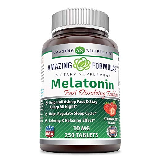 Amazing Formulas Melatonin Quick Dissolve-10 Mg (250Tablets,Strawberry) (Non-Gmo,Gluten Free) Helps Fall Asleep Fast&Stays Asleep All Night - Helps Regulate Sleep Cycle-Calming & Relaxing Effect