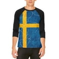 thumbnail image 1 of Distressed Swedish Flag Mens Raglan T Shirt White-Black X-LG, 1 of 2