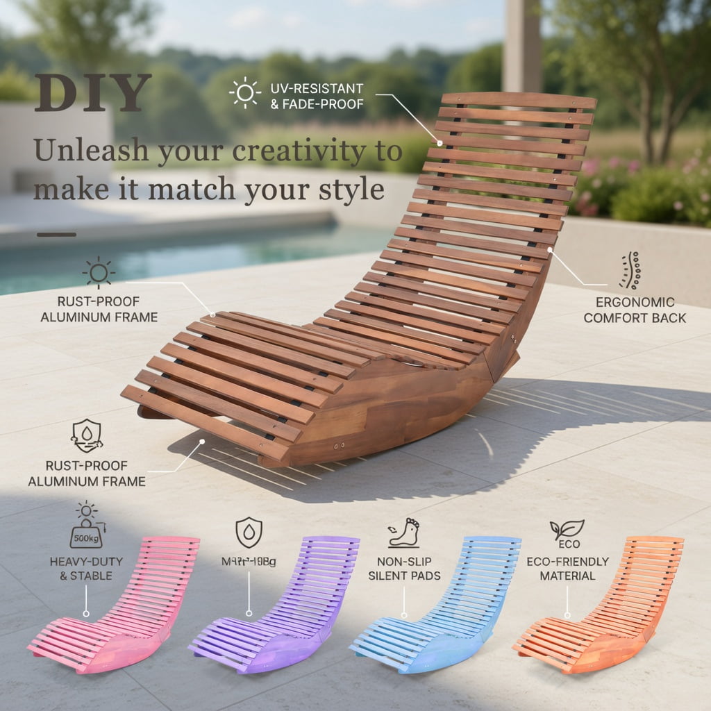 Hommoo Outdoor Acacia Wood Rocking Chair, High-Back, Wide Slatted Seat, Perfect for Patio, Porch & Garden, Natural
