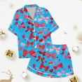 thumbnail image 3 of Kids Girls Silk Pajamas Set Bowknot Printed 2 Piece Short Sleeve Button Down Shirts with Shorts Set Kid Christmas Pajamas Size 8-9 Years Girls Pajamas, 3 of 3