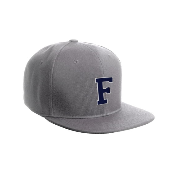 Classic Snapback Hat Custom A to Z Initial Letters, Light Grey Cap White Navy Letter Initial F