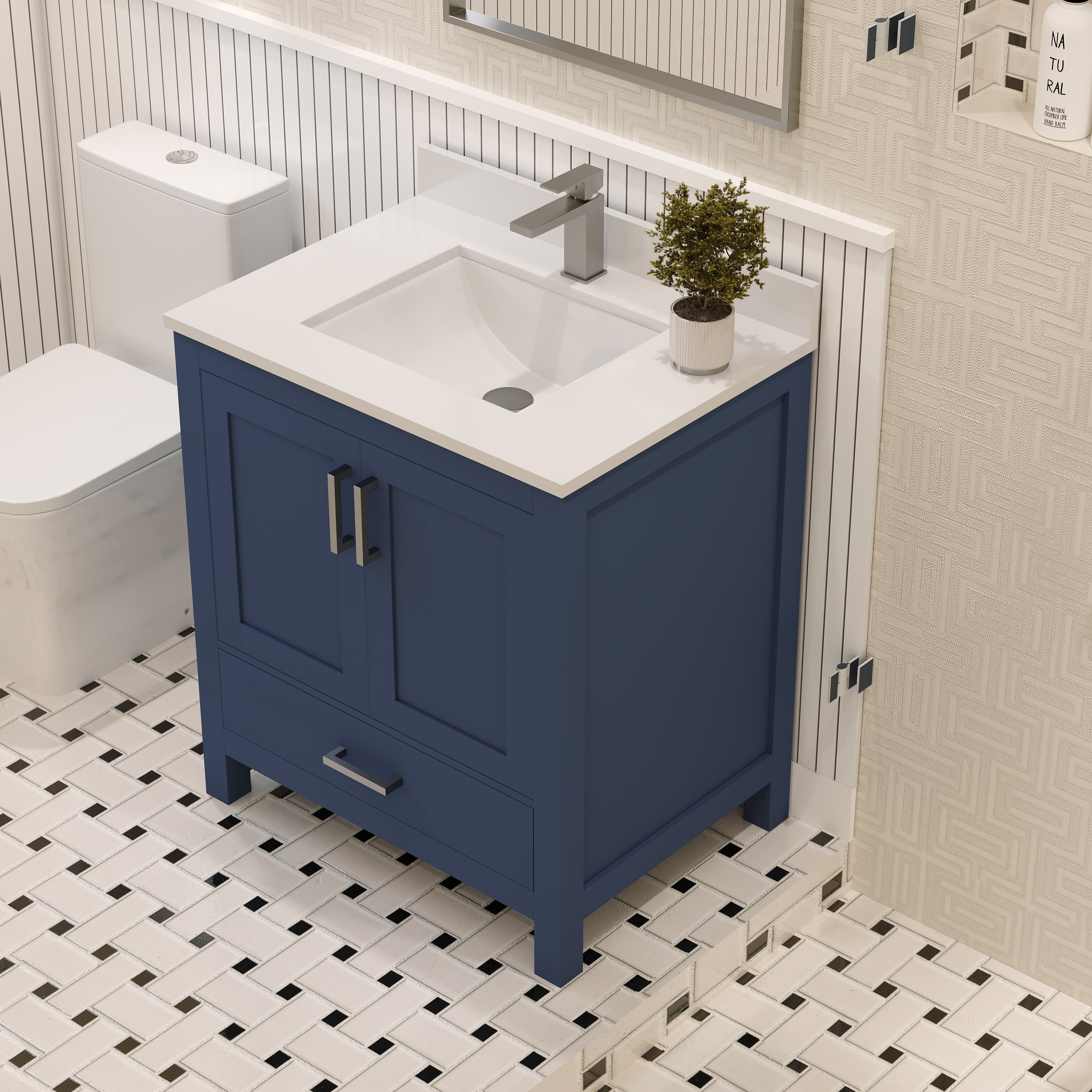 Ayna Decors Rooh 30 Inch Navy Blue Bathroom Vanity Cabinet