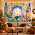 thumbnail image 3 of Vibrant Rainbow Arch & Tropical Botanicals in Stained Glass Setting, Whimsical Boho for Plant Lovers, Botanical Wall Decor Housewarming Gift Tapestry Wall Hanging for Living Room and Bedroom, 3 of 7