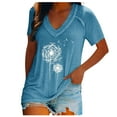 thumbnail image 2 of ICHUANYI Clearance Fashion Woman Causal V-Neck Printing Blouse Short Sleeve T-Shirt Summer Tops(Blue, L) ICHUANYI WER2023081112609, 2 of 6