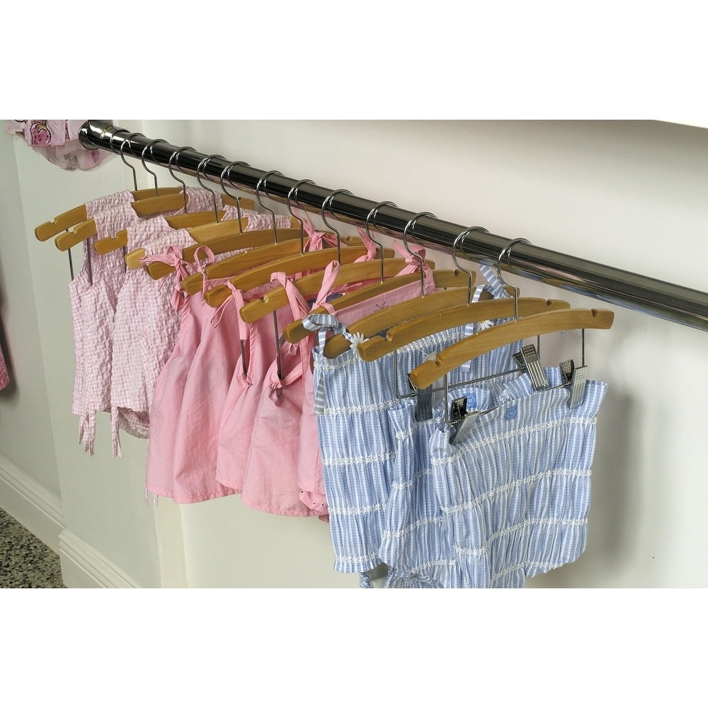 International Hanger Wooden Kid's Combo Hanger, Natural Finish with Chrome Hardware, Box of 50