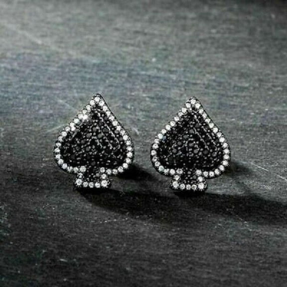 Men's Ace Of Spade Earring 2Ct Natural Moissanite Diamond in 14k White Gold Plated
