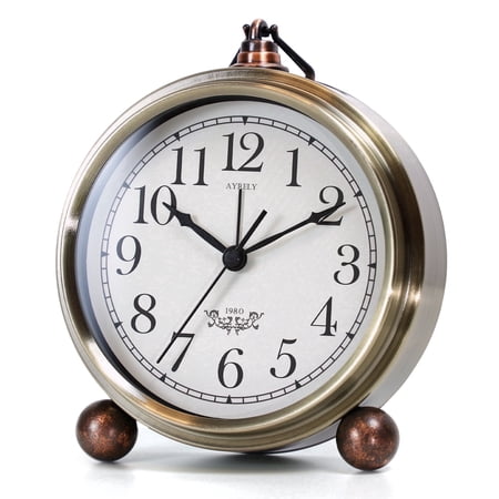 AYRELY® 5.3 Vintage Analog Alarm Clock, Battery Operated Metal Desk Clock, Retro Table Clock with Light for Living Rooms, Bedrooms, Shelf, Home Decor(Gold)