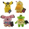 Wicked Cool Toys - Pokemon Detective Pikachu Plush - SET OF 4 (Psyduck, Ludicolo, Snubbull +1)(8 in)