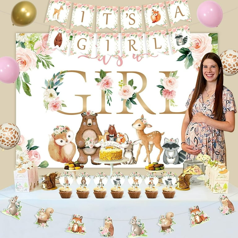 It's A Girl Woodland Animal Baby Shower Decor Supplies, Woodland