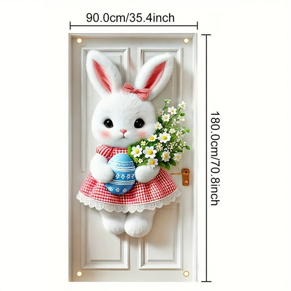 Lksixu Easter Decorations Easter Bunny Wreath Door Flag Door Hanging Door Cover Decoration Spring Easter Decor for Front Door Festive Easter Ornaments Spring Decor for Party Holiday