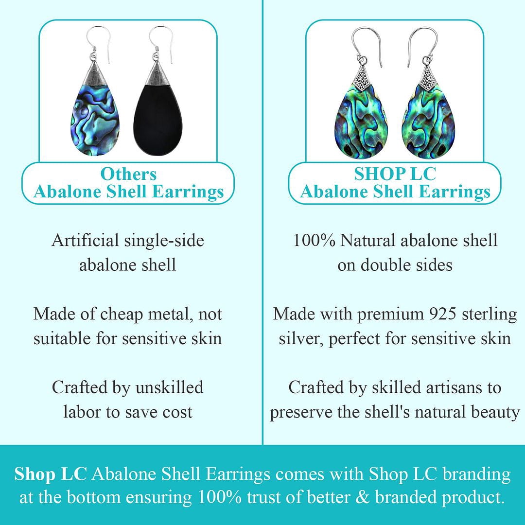 Abalone Shell Dangle Earrings for Women Sterling Silver 925 - Unique Vintage Beach Boho Earrings - Costume Jewelry Anniversary Engagement Birthday Christmas Gifts for Her