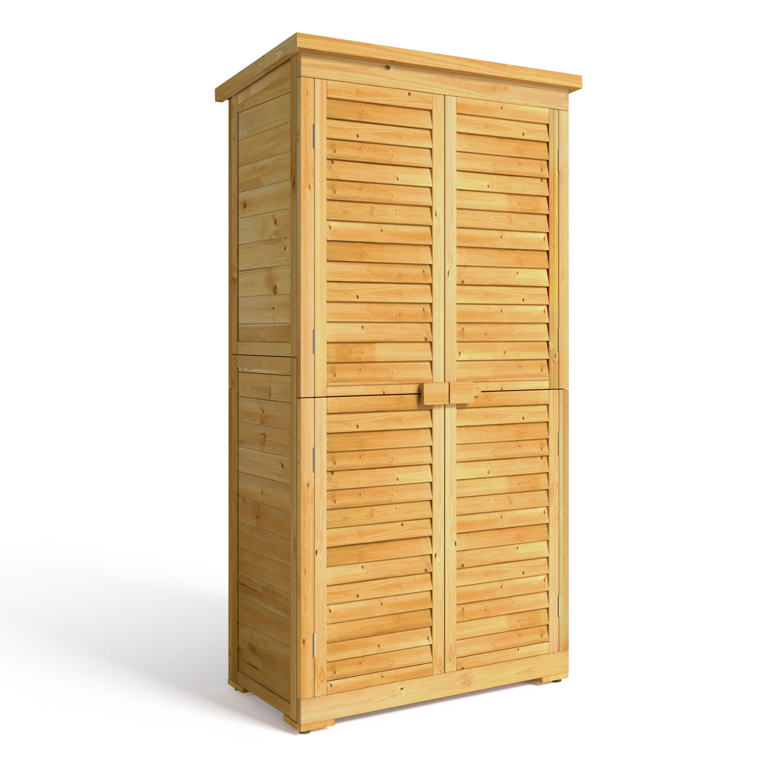 Asofer Wooden Outdoor Storage Shed, Waterproof Sloping Roof, Adjustable Shelves & Lockable Door, Natural