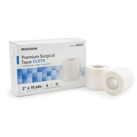 McKesson Medical Tape High Adhesion Silk-Like Cloth 2 Inch X 10 Yard White NonSterile, 100202 - BOX OF 6