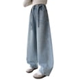 thumbnail image 3 of TIREOW Girls Sparkly Rhinestone Denim Pants Wide Leg Elastic Waist Jeans Fashionable Lightweight Casual Loose Denim Pants Streetwear(Blue,7-8 Years), 3 of 6