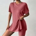 thumbnail image 2 of 2 Piece Short Sets for Women Summer Dressy High Slit Top Shirt Travel Vacation Airport Outfits Soft Vacation Workout Shorts Sets Matching Clothing, 2 of 7